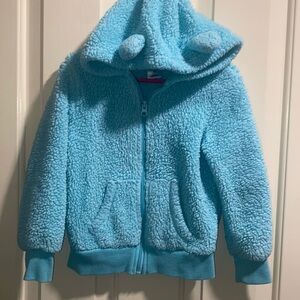 Okie Dokie fleece jacket with bear ears on hood, size 18 mo, Navy blue, soft